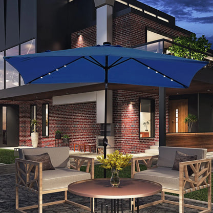 6' x 10' Rectangular Patio Umbrella, 22 LED Solar Lights, Tilt, Crank, Dark Blue Sun Umbrellas at Gallery Canada