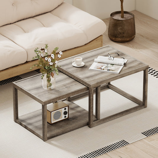 Nesting Coffee Table Set of 2 Stackable Rectangular End Tables, Gray End & Side Tables Gray at Gallery Canada
