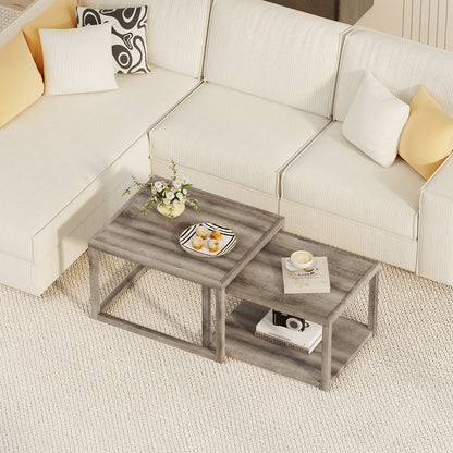 Nesting Coffee Table Set of 2 Stackable Rectangular End Tables, Gray End & Side Tables at Gallery Canada