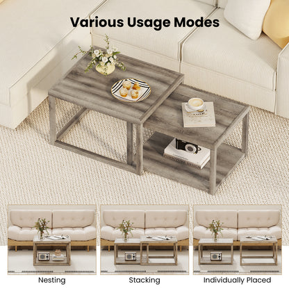 Nesting Coffee Table Set of 2 Stackable Rectangular End Tables, Gray End & Side Tables at Gallery Canada