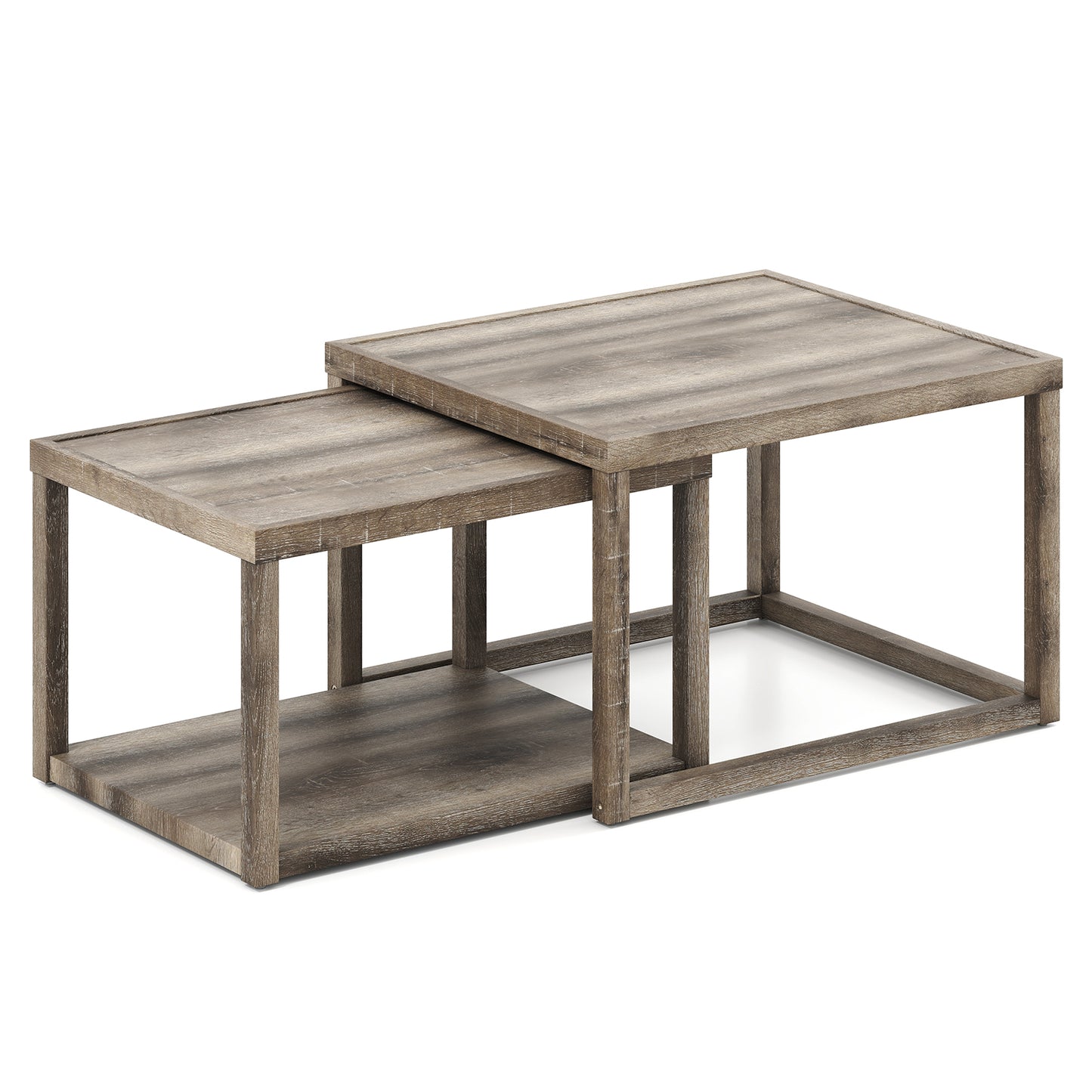 Nesting Coffee Table Set of 2 Stackable Rectangular End Tables, Gray End & Side Tables at Gallery Canada