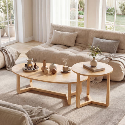 Nesting Coffee Table Set, Wood Veneer Top, Solid Rubber Wood Legs, Natural Coffee Tables at Gallery Canada
