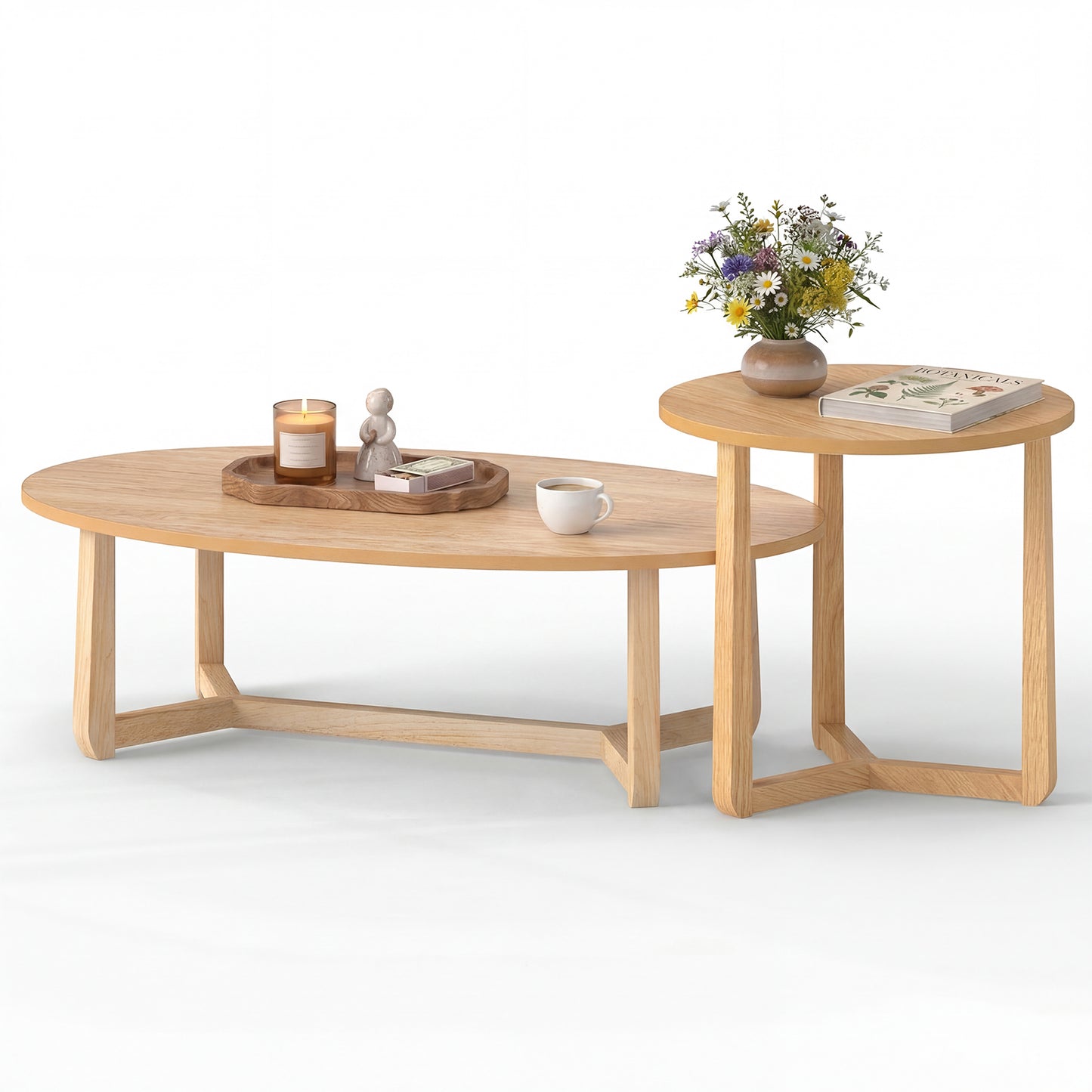 Nesting Coffee Table Set, Wood Veneer Top, Solid Rubber Wood Legs, Natural Coffee Tables Natural at Gallery Canada
