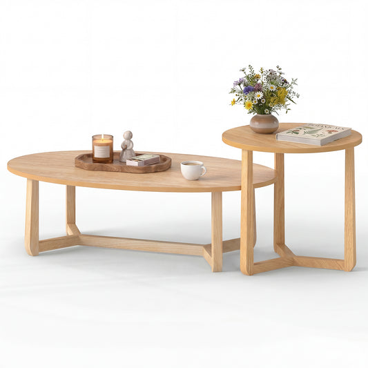 Nesting Coffee Table Set, Wood Veneer Top, Solid Rubber Wood Legs, Natural Coffee Tables Natural at Gallery Canada