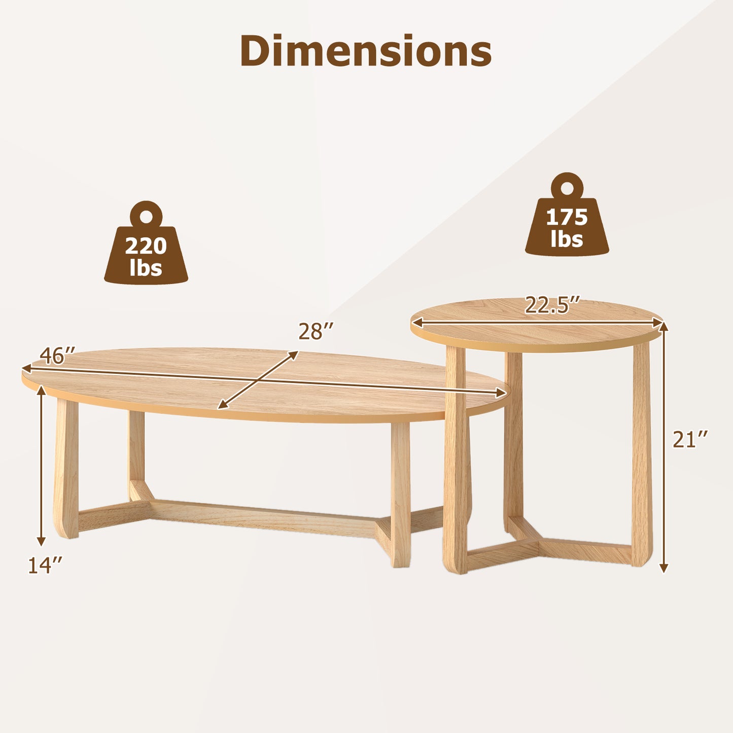 Nesting Coffee Table Set, Wood Veneer Top, Solid Rubber Wood Legs, Natural Coffee Tables at Gallery Canada