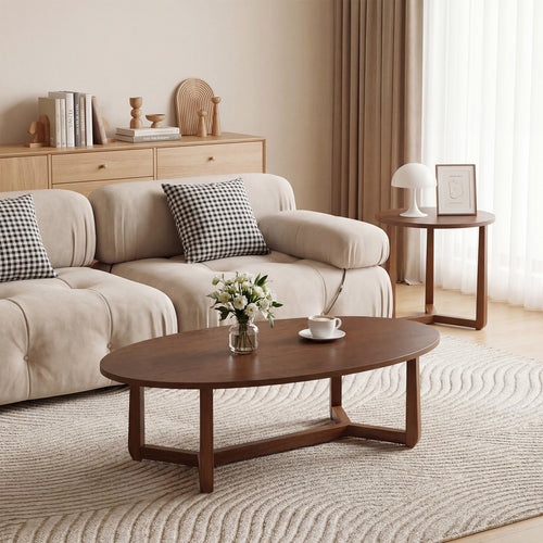 Nesting Coffee Table Set, Wood Veneer Top, Solid Rubber Wood Legs, Walnut