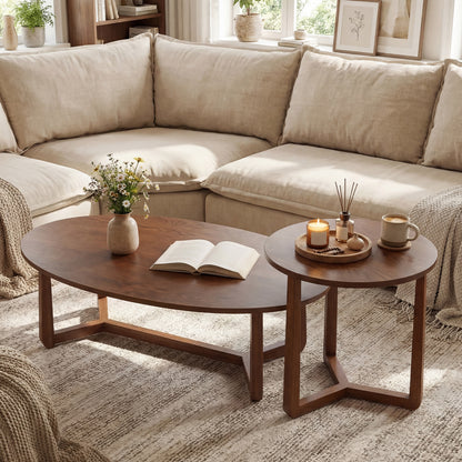 Nesting Coffee Table Set, Wood Veneer Top, Solid Rubber Wood Legs, Walnut Coffee Tables at Gallery Canada