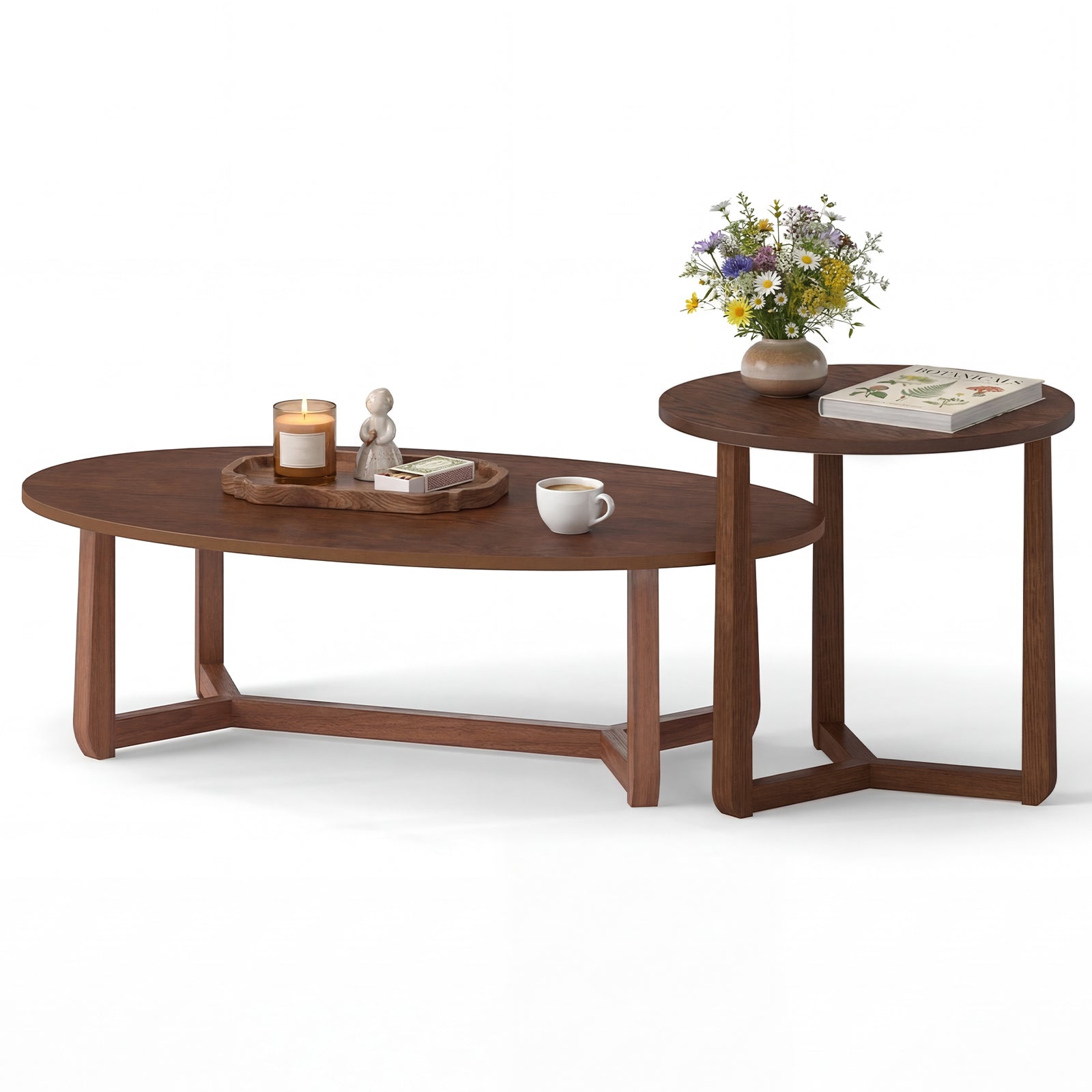 Nesting Coffee Table Set, Wood Veneer Top, Solid Rubber Wood Legs, Walnut Coffee Tables Walnut at Gallery Canada