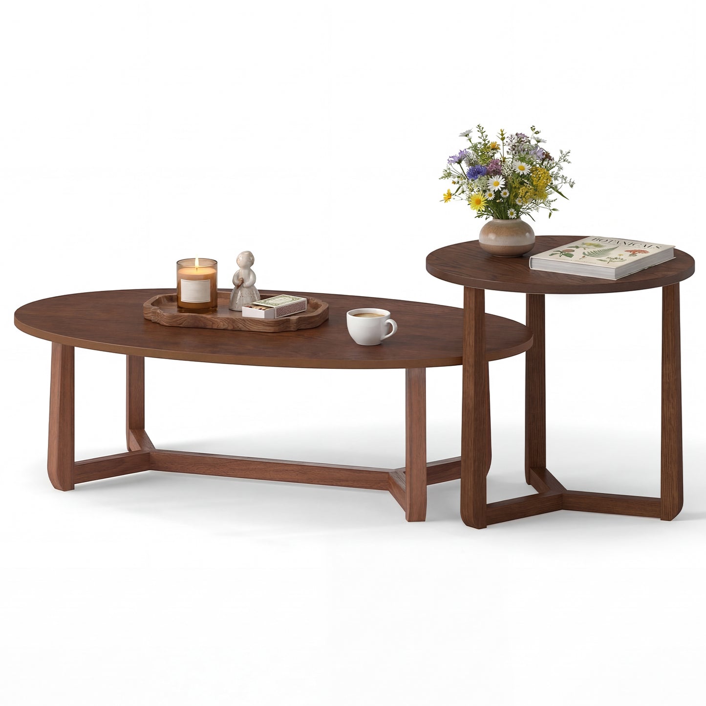 Nesting Coffee Table Set, Wood Veneer Top, Solid Rubber Wood Legs, Walnut Coffee Tables Walnut at Gallery Canada