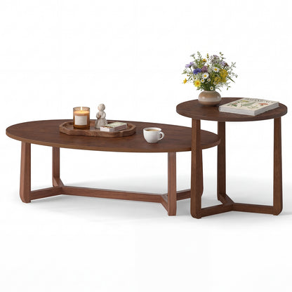 Nesting Coffee Table Set, Wood Veneer Top, Solid Rubber Wood Legs, Walnut Coffee Tables Walnut at Gallery Canada