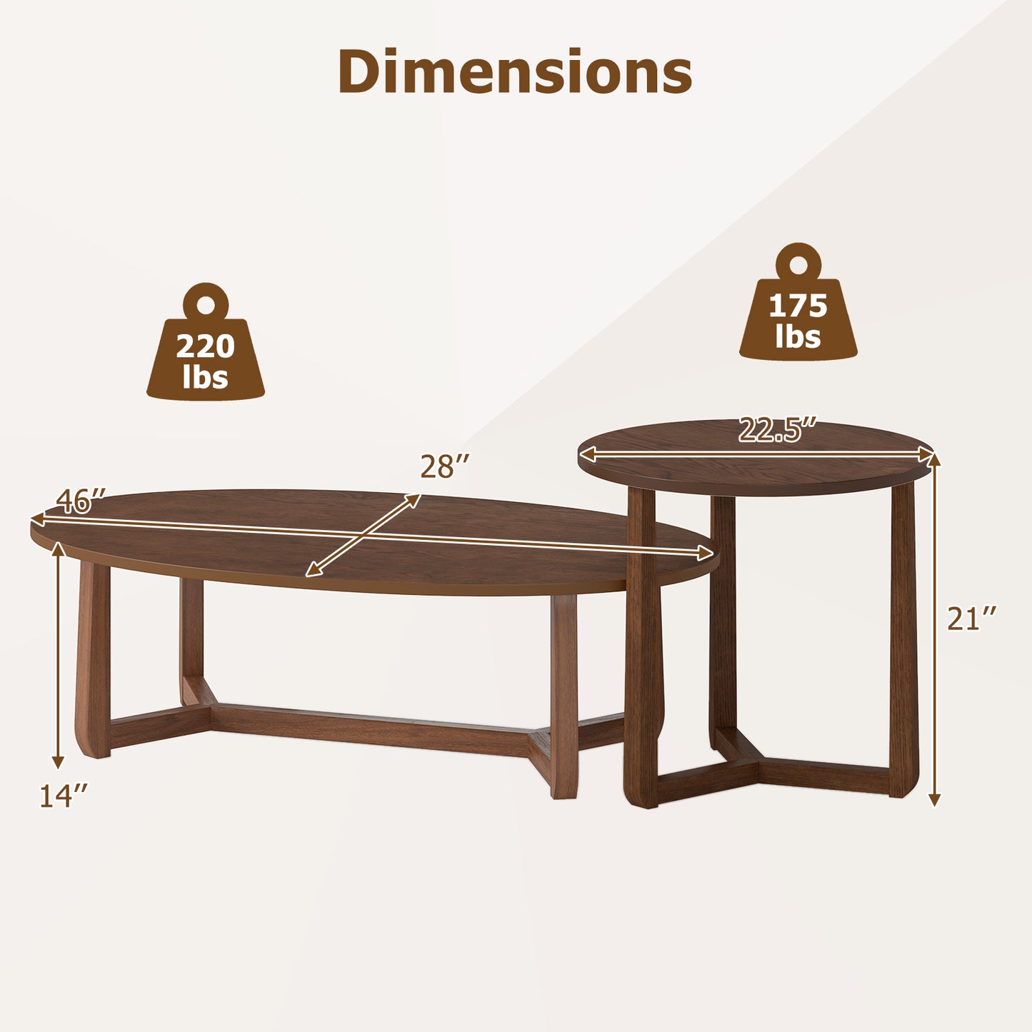 Nesting Coffee Table Set, Wood Veneer Top, Solid Rubber Wood Legs, Walnut Coffee Tables at Gallery Canada