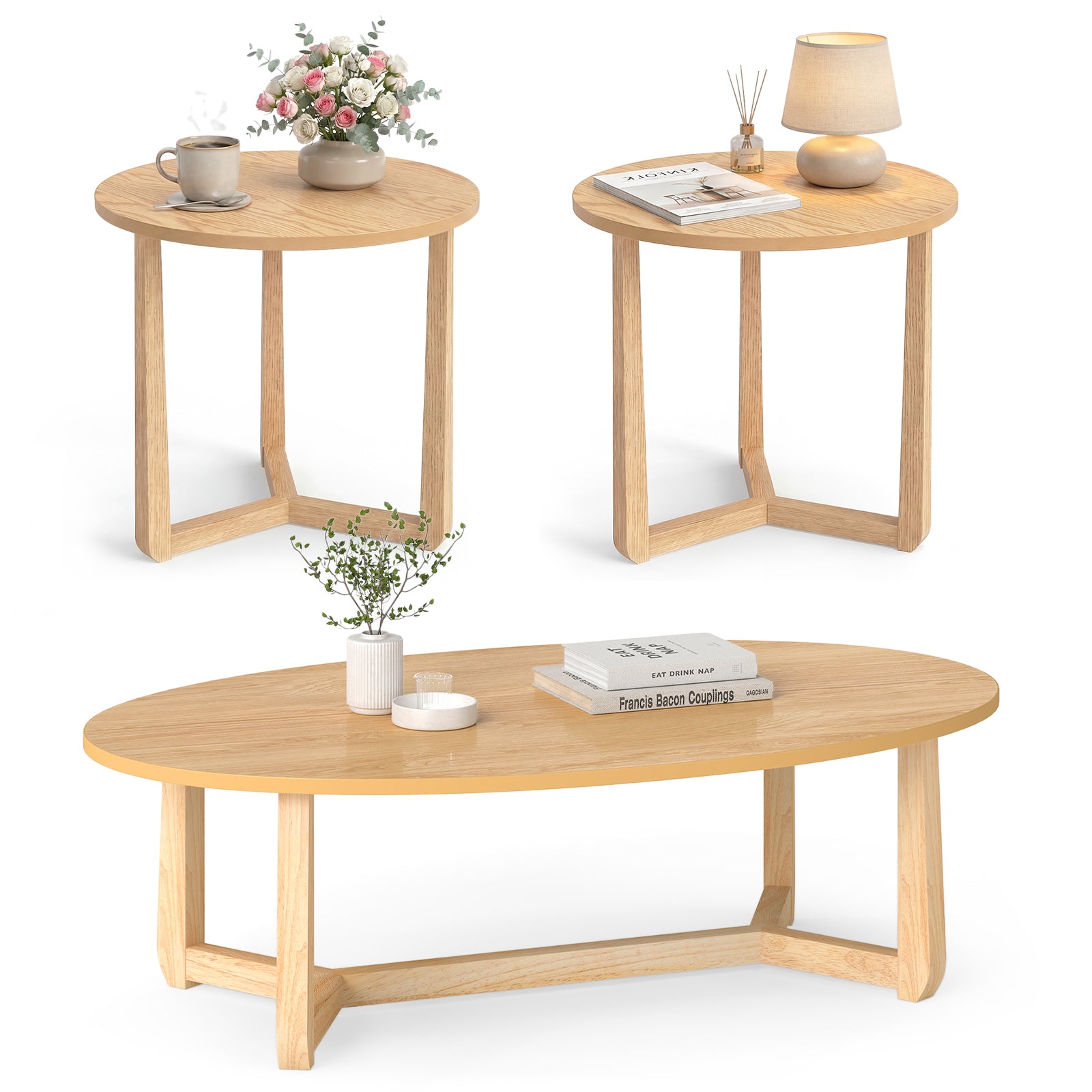 Nesting Coffee Table Set, Wood Veneer Top, Rubber Wood Legs, Natural Coffee Tables Natural at Gallery Canada