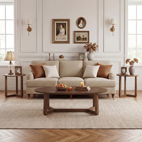 Nesting Coffee Table Set, Wood Veneer Top, Rubber Wood Legs, Walnut