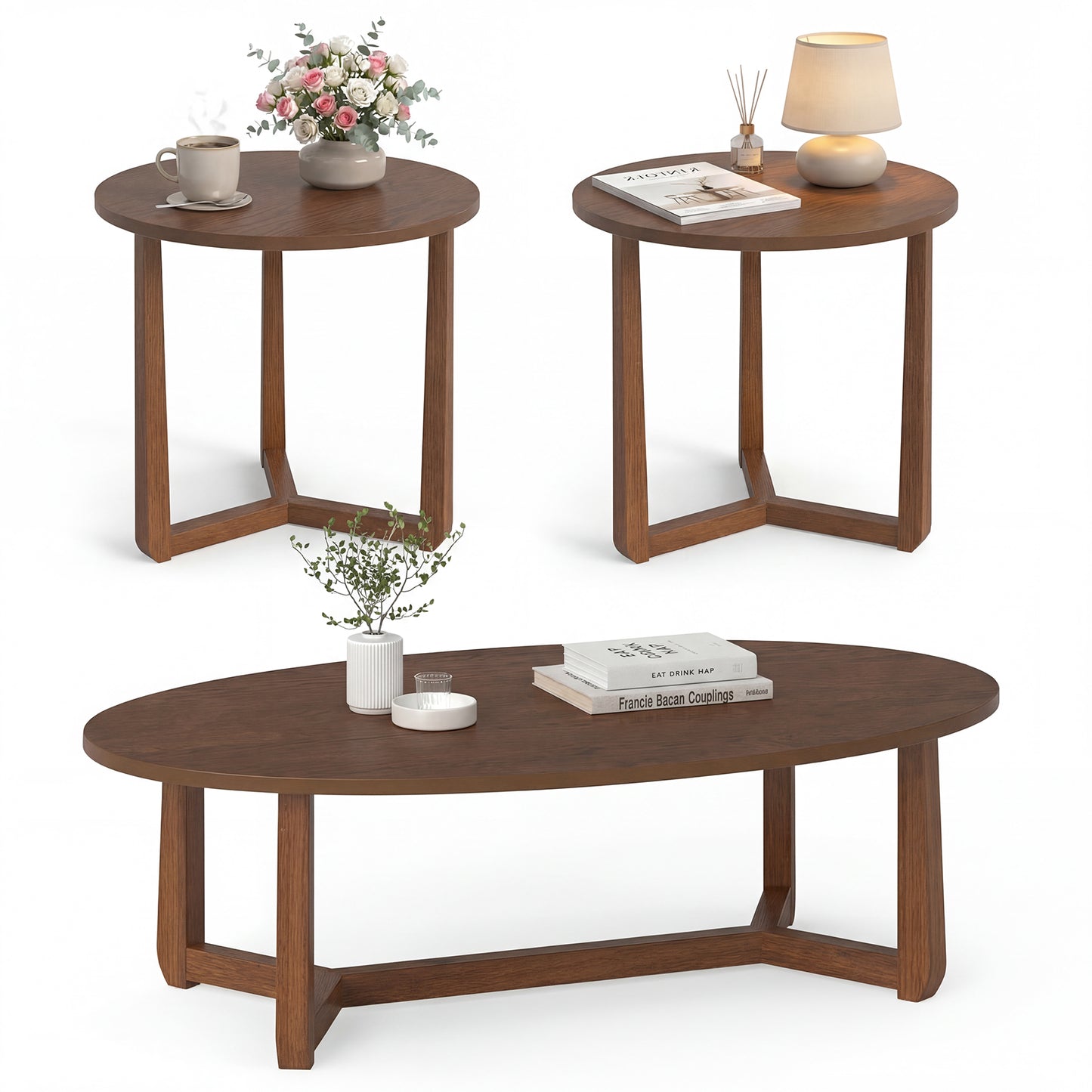 Nesting Coffee Table Set, Wood Veneer Top, Rubber Wood Legs, Walnut Coffee Tables Walnut at Gallery Canada