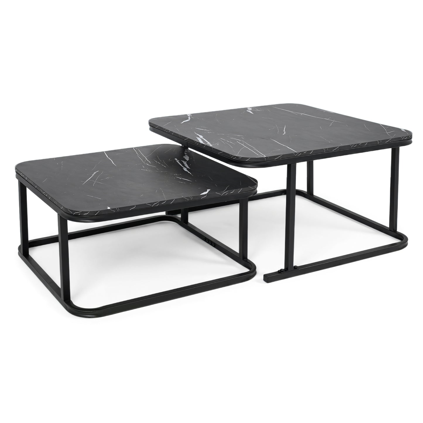 Nesting Coffee Table Set of 2 with Faux Marble Top and Metal Frame, Black Coffee Tables Black at Gallery Canada