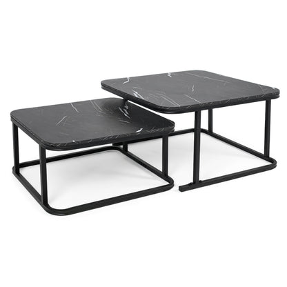 Nesting Coffee Table Set of 2 with Faux Marble Top and Metal Frame, Black Coffee Tables Black at Gallery Canada