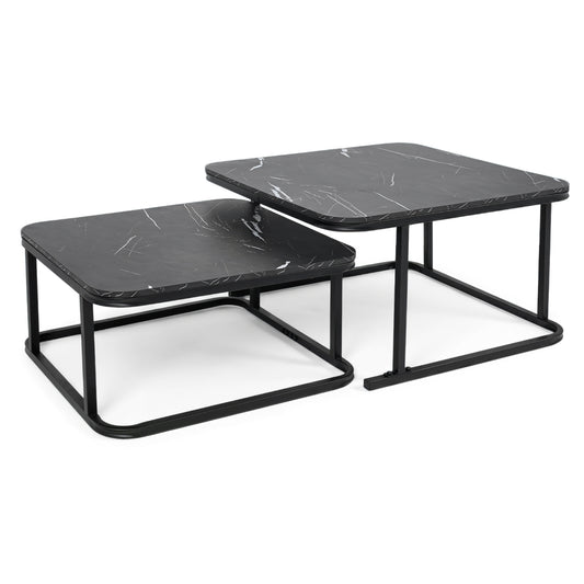 Nesting Coffee Table Set of 2 with Faux Marble Top and Metal Frame, Black Coffee Tables Black at Gallery Canada