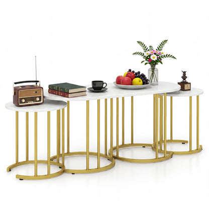 Nesting Coffee Table Set, 3 Piece, Faux Marble Top, Gold Metal Frame, White Coffee Tables at Gallery Canada