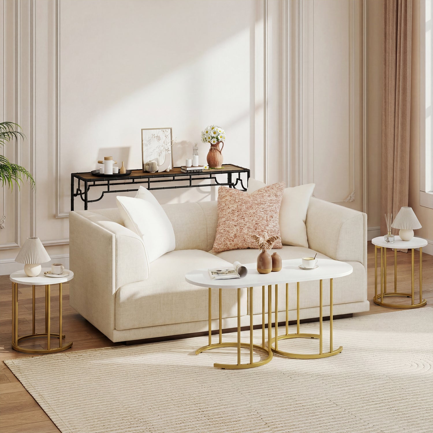 Nesting Coffee Table Set, 3 Piece, Faux Marble Top, Gold Metal Frame, White Coffee Tables at Gallery Canada