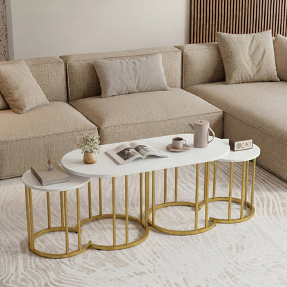 Nesting Coffee Table Set, 3 Piece, Faux Marble Top, Gold Metal Frame, White Coffee Tables at Gallery Canada