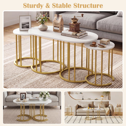 Nesting Coffee Table Set, 3 Piece, Faux Marble Top, Gold Metal Frame, White Coffee Tables at Gallery Canada