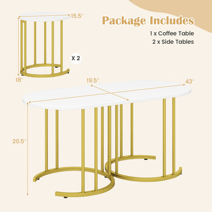 Nesting Coffee Table Set, 3 Piece, Faux Marble Top, Gold Metal Frame, White Coffee Tables at Gallery Canada
