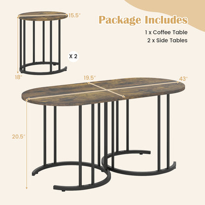Nesting Coffee Table Set of 3, Faux Marble, Gold Frame, Rustic Brown