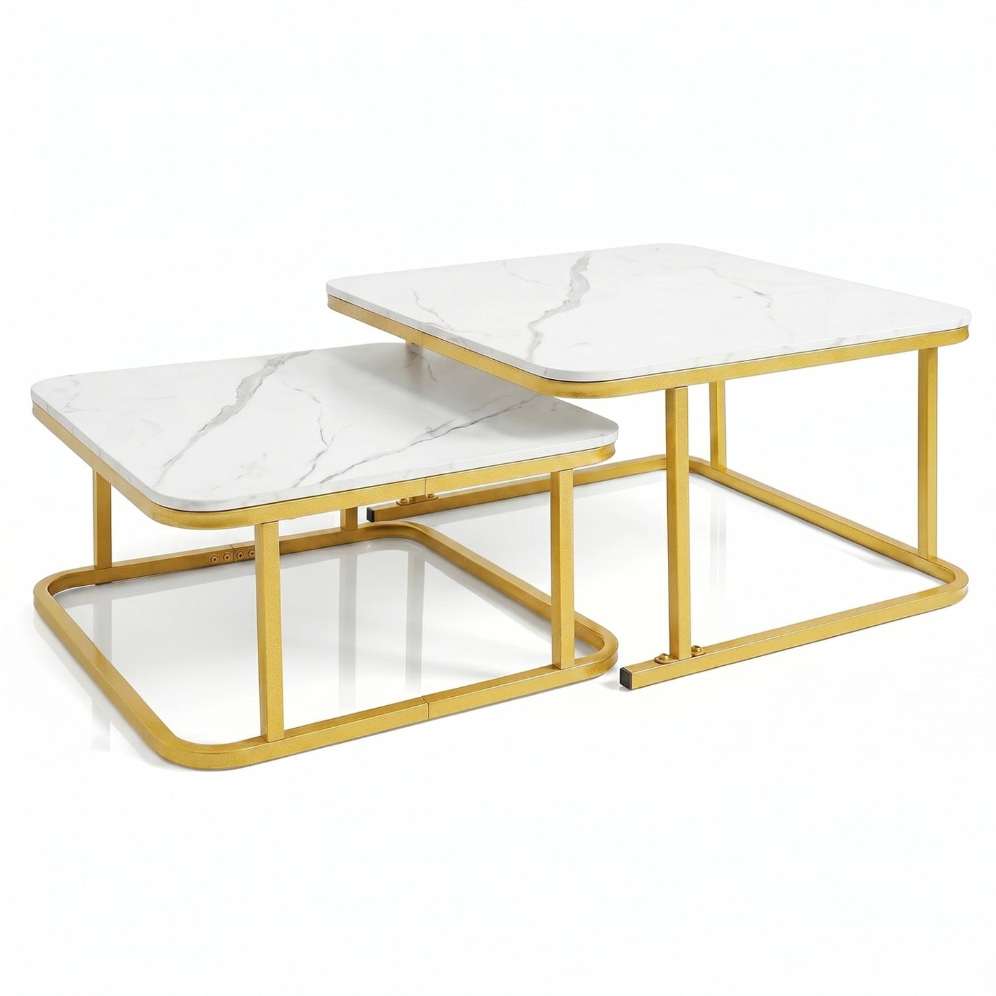Nesting Coffee Table Set Of 2, Faux Marble Top, White