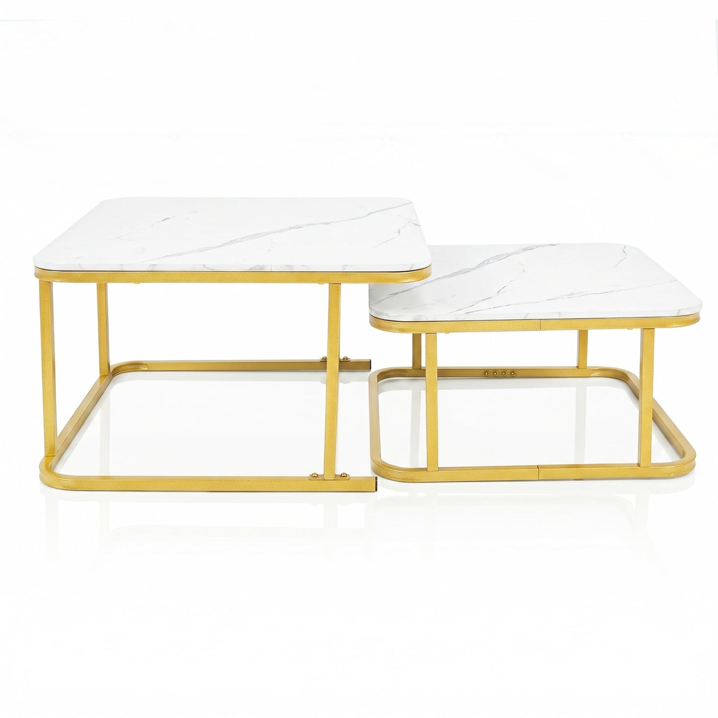 Nesting Coffee Table Set Of 2, Faux Marble Top, White