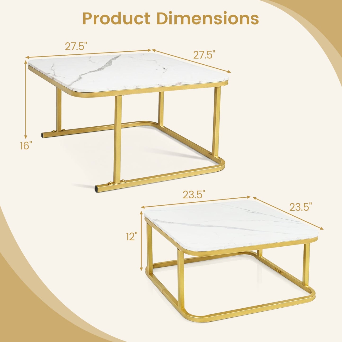 Nesting Coffee Table Set Of 2, Faux Marble Top, White