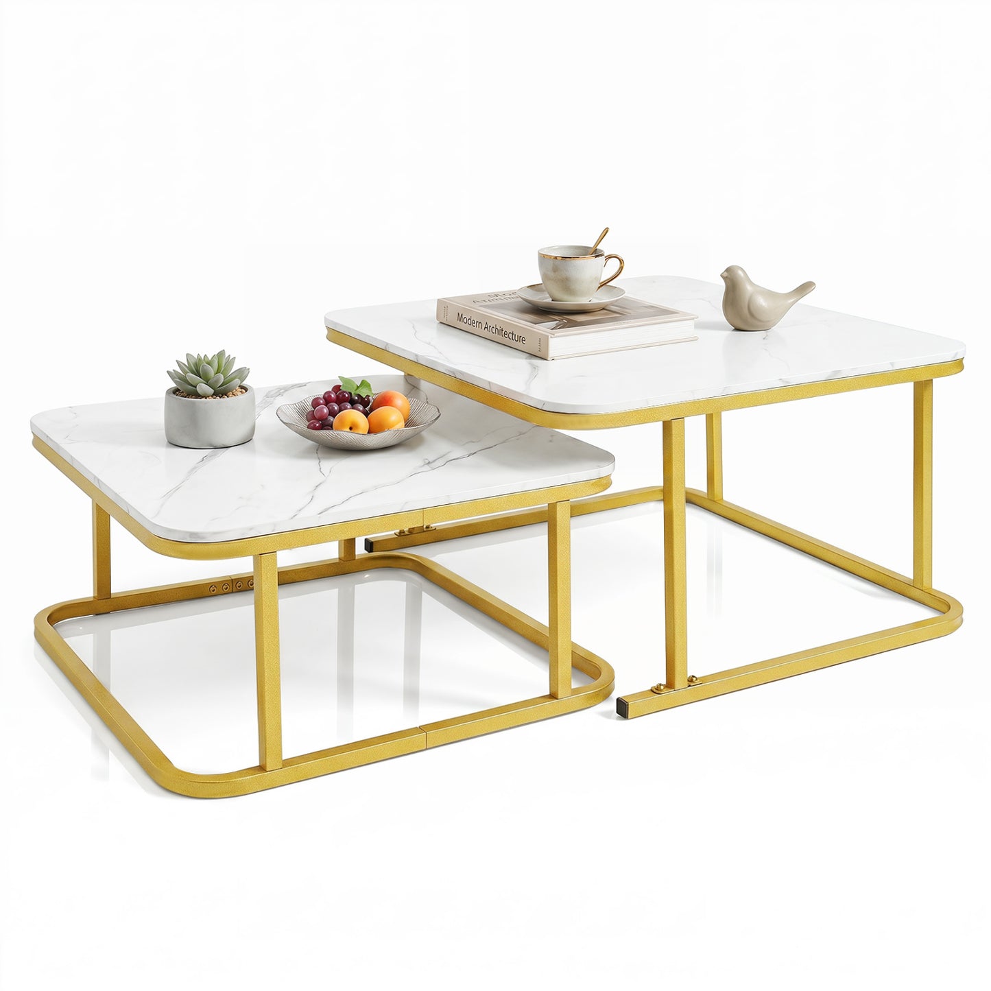 Nesting Coffee Table Set Of 2, Faux Marble Top, White Coffee Tables at Gallery Canada