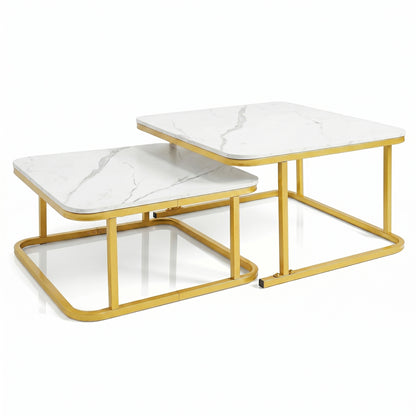 Nesting Coffee Table Set Of 2, Faux Marble Top, White Coffee Tables at Gallery Canada