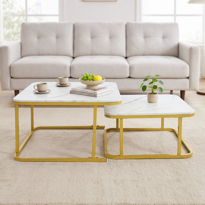 Nesting Coffee Table Set Of 2, Faux Marble Top, White Coffee Tables at Gallery Canada