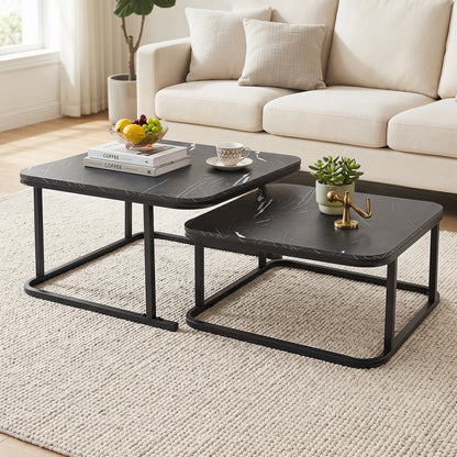 Nesting Coffee Table Set of 2 with Faux Marble Top and Metal Frame, Black Coffee Tables at Gallery Canada