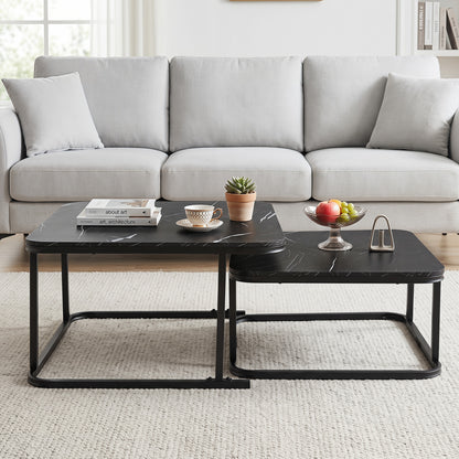 Nesting Coffee Table Set of 2 with Faux Marble Top and Metal Frame, Black Coffee Tables at Gallery Canada