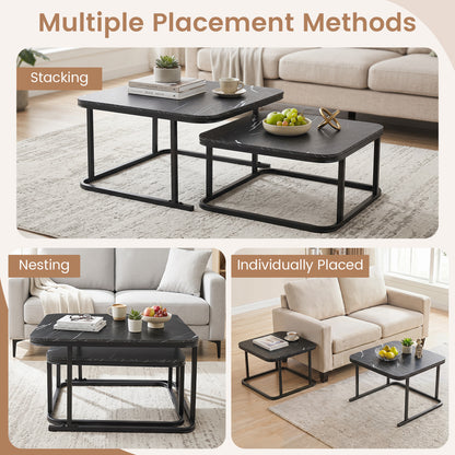 Nesting Coffee Table Set of 2 with Faux Marble Top and Metal Frame, Black Coffee Tables at Gallery Canada