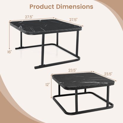 Nesting Coffee Table Set of 2 with Faux Marble Top and Metal Frame, Black Coffee Tables at Gallery Canada