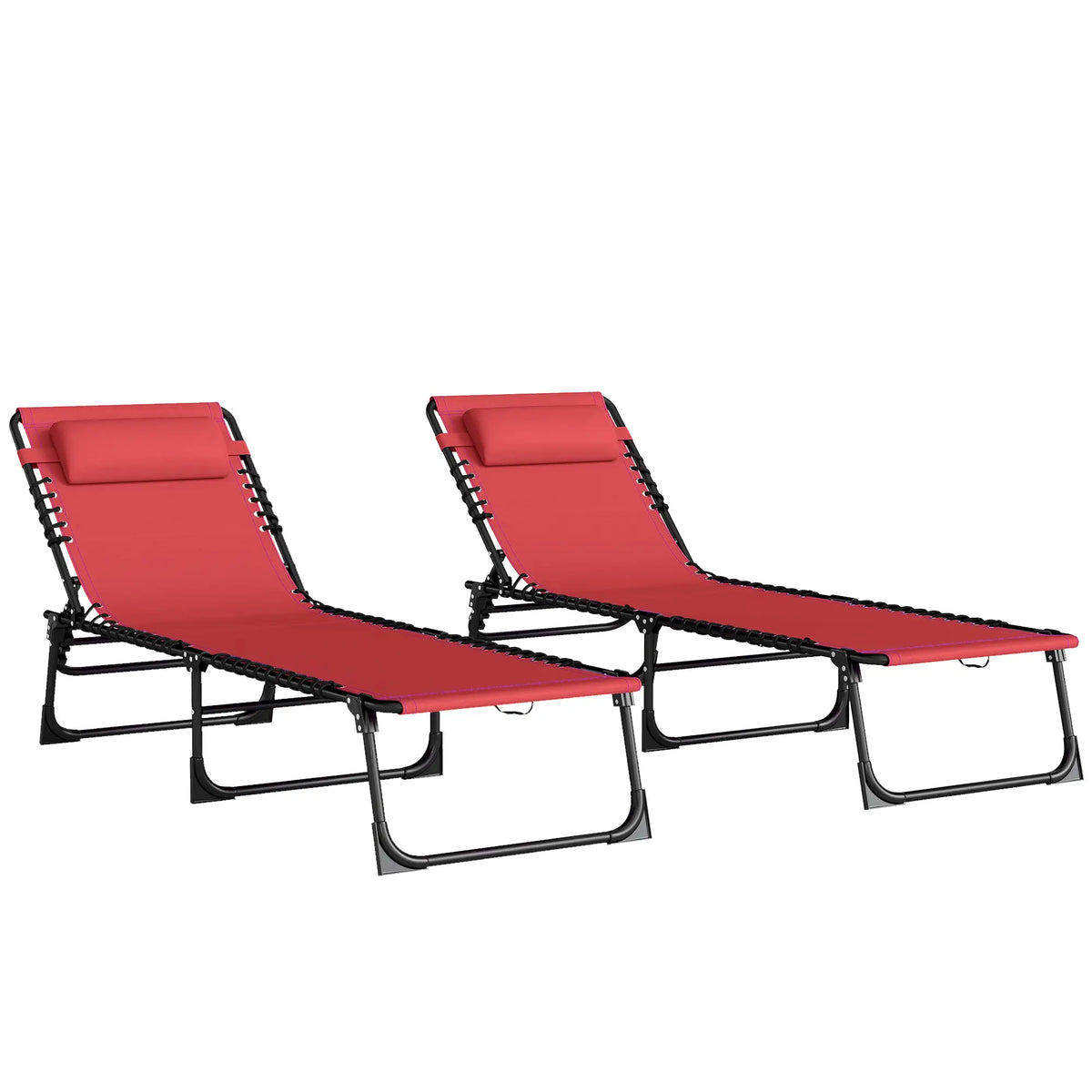 Folding Lounge Chair, Adjustable Chaise With Headrest, Reclining Cot, Wine Red Lounger Chairs at Gallery Canada