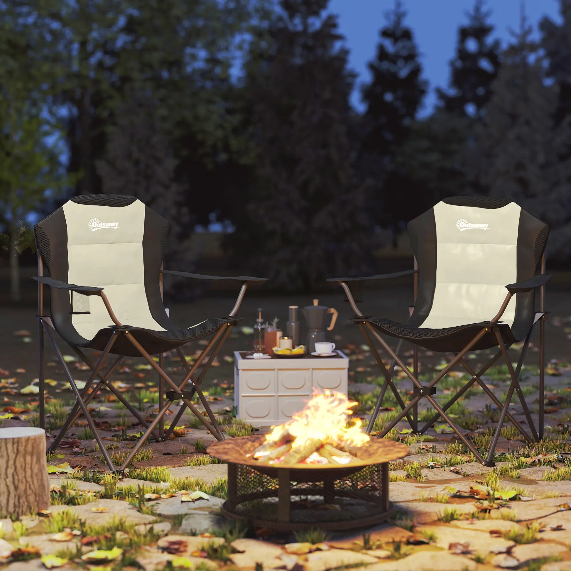 2 Pack Folding Camping Chairs, High Back w/ Cup Holder, Padded, Cream Picnic Tables & Camping Chairs at Gallery Canada