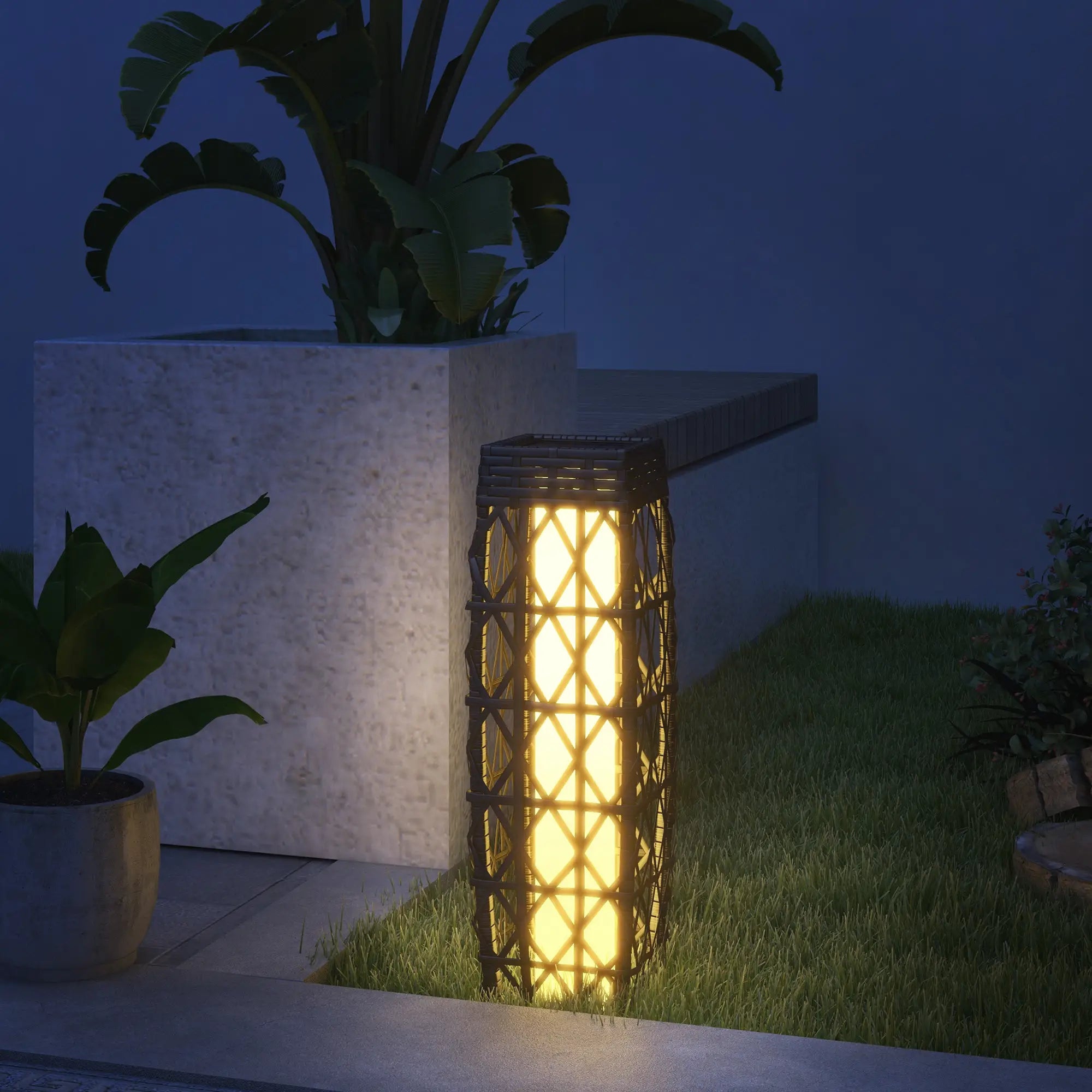 Solar LED Wicker Floor Lamp, IP44, Auto On/Off, Grey Solar Post Lamps at Gallery Canada