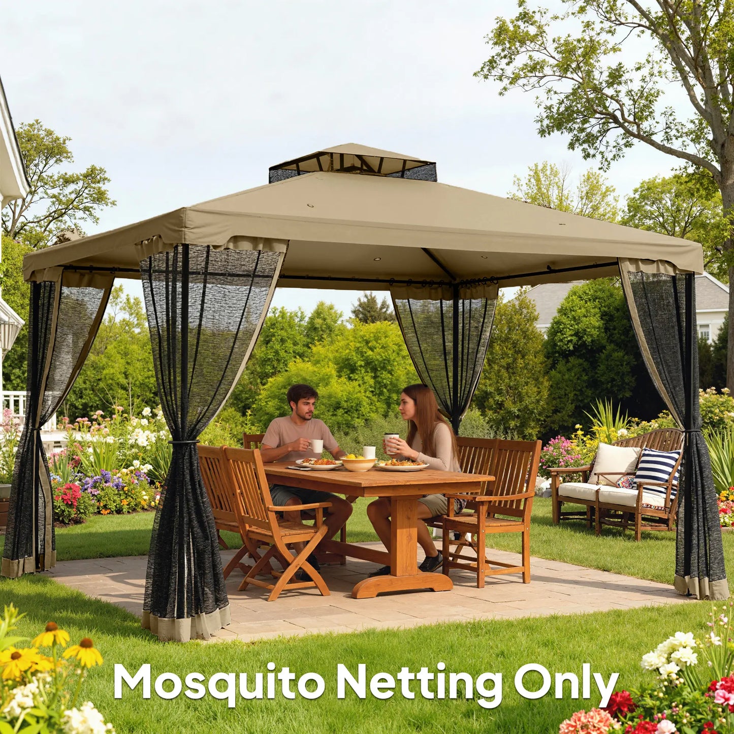 Mosquito Netting For Gazebo, 10' x 13', Khaki, Black Gazebo Sidewalls at Gallery Canada