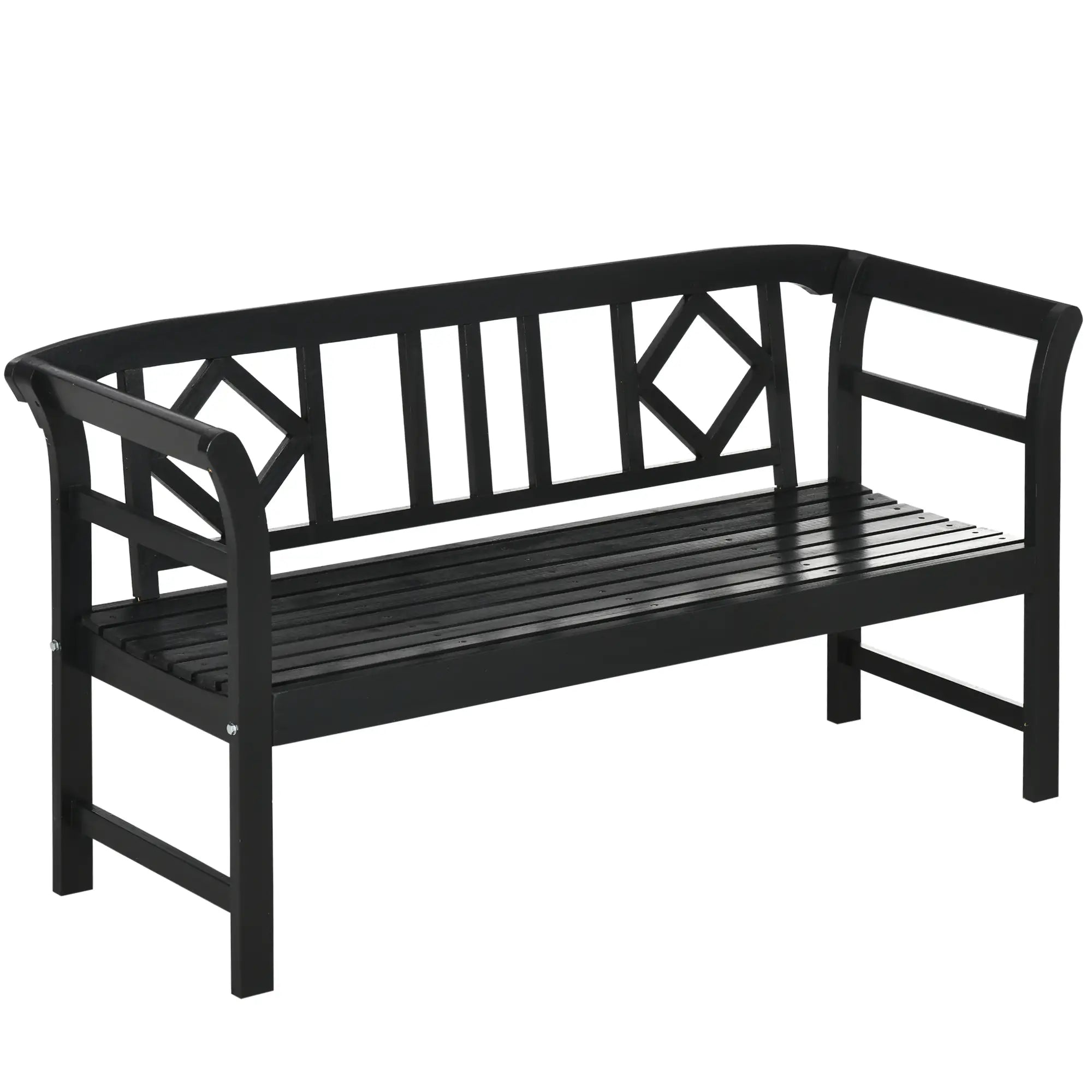 Wooden Outdoor Bench, 3 Person, Diamond Backrest, Slatted Seat, 792 LBS, Black Outdoor Benches Black at Gallery Canada