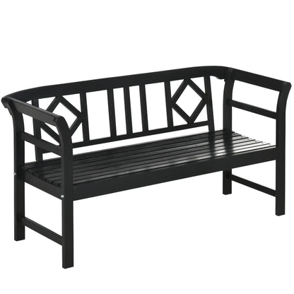 Wooden Outdoor Bench, 3 Person, Diamond Backrest, Slatted Seat, 792 LBS, Black Outdoor Benches Black at Gallery Canada
