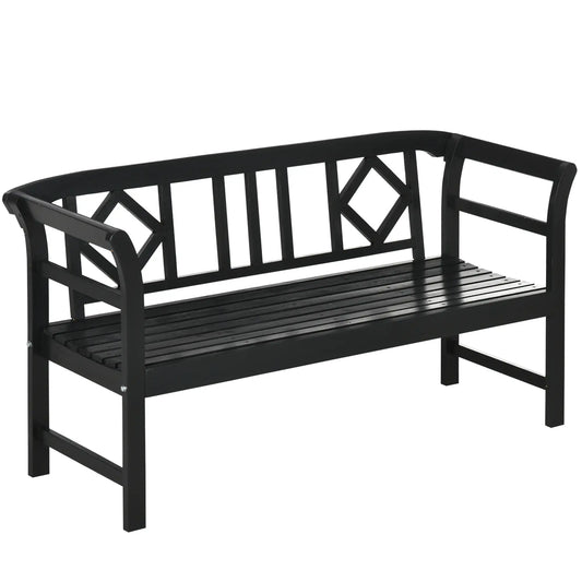 Wooden Outdoor Bench, 3 Person, Diamond Backrest, Slatted Seat, 792 LBS, Black Outdoor Benches Black at Gallery Canada