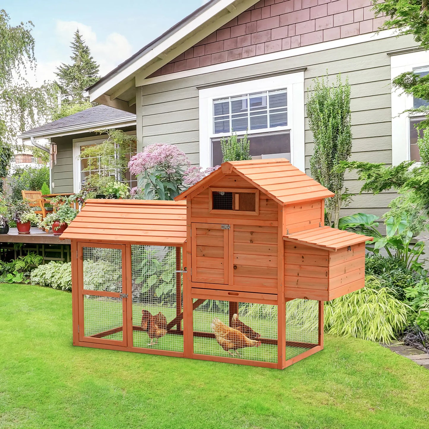 82" Wooden Chicken Coop, Rabbit Hutch, Poultry Cage with Run Chicken Coops at Gallery Canada