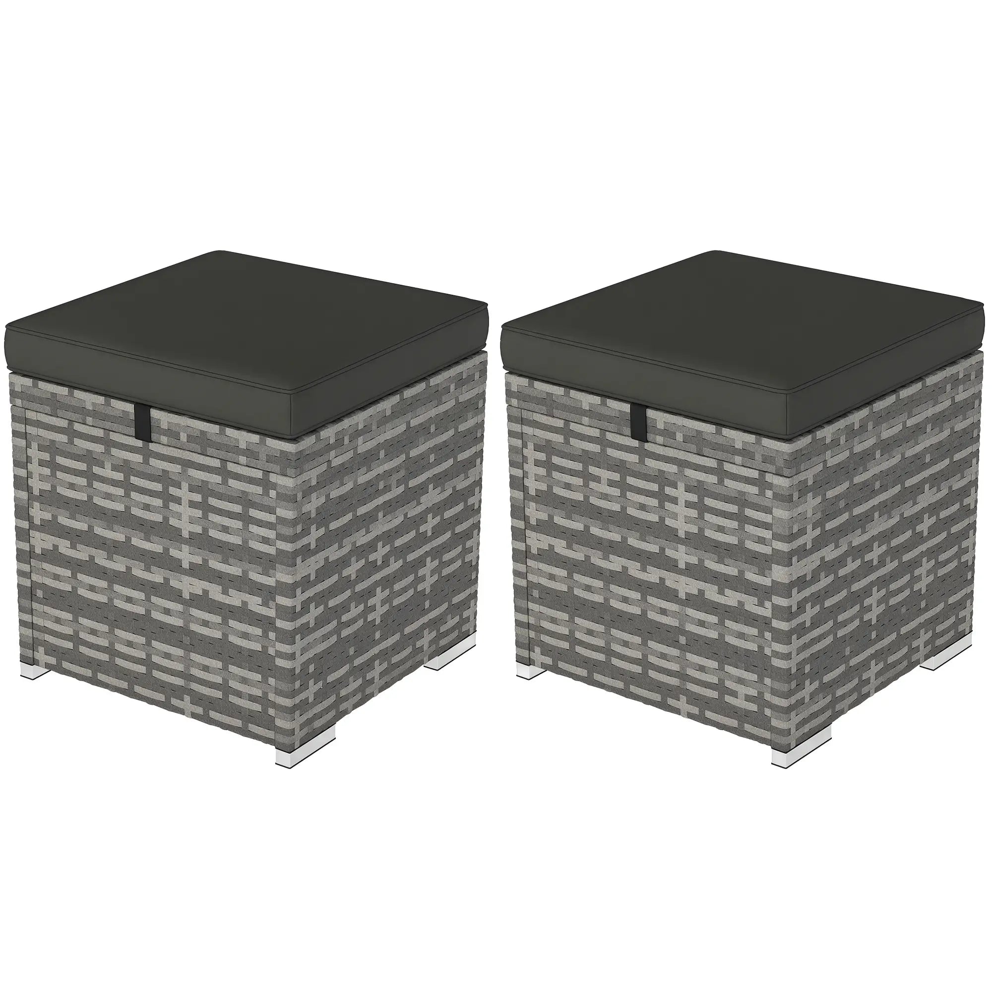 2 Piece Wicker Ottoman With Storage, Square Footstool, Dark Grey Patio Furniture Sets at Gallery Canada