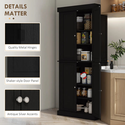 72.5" Freestanding Kitchen Pantry, 4 Doors, Black Kitchen Pantry Cabinets at Gallery Canada