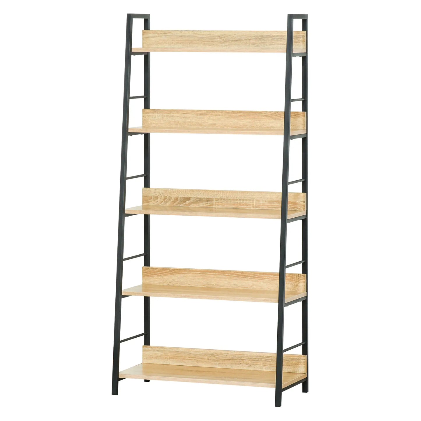 Modern 5-Tier Bookshelf, Metal Frame, Wooden Shelves, Oak Display Bookshelves at Gallery Canada
