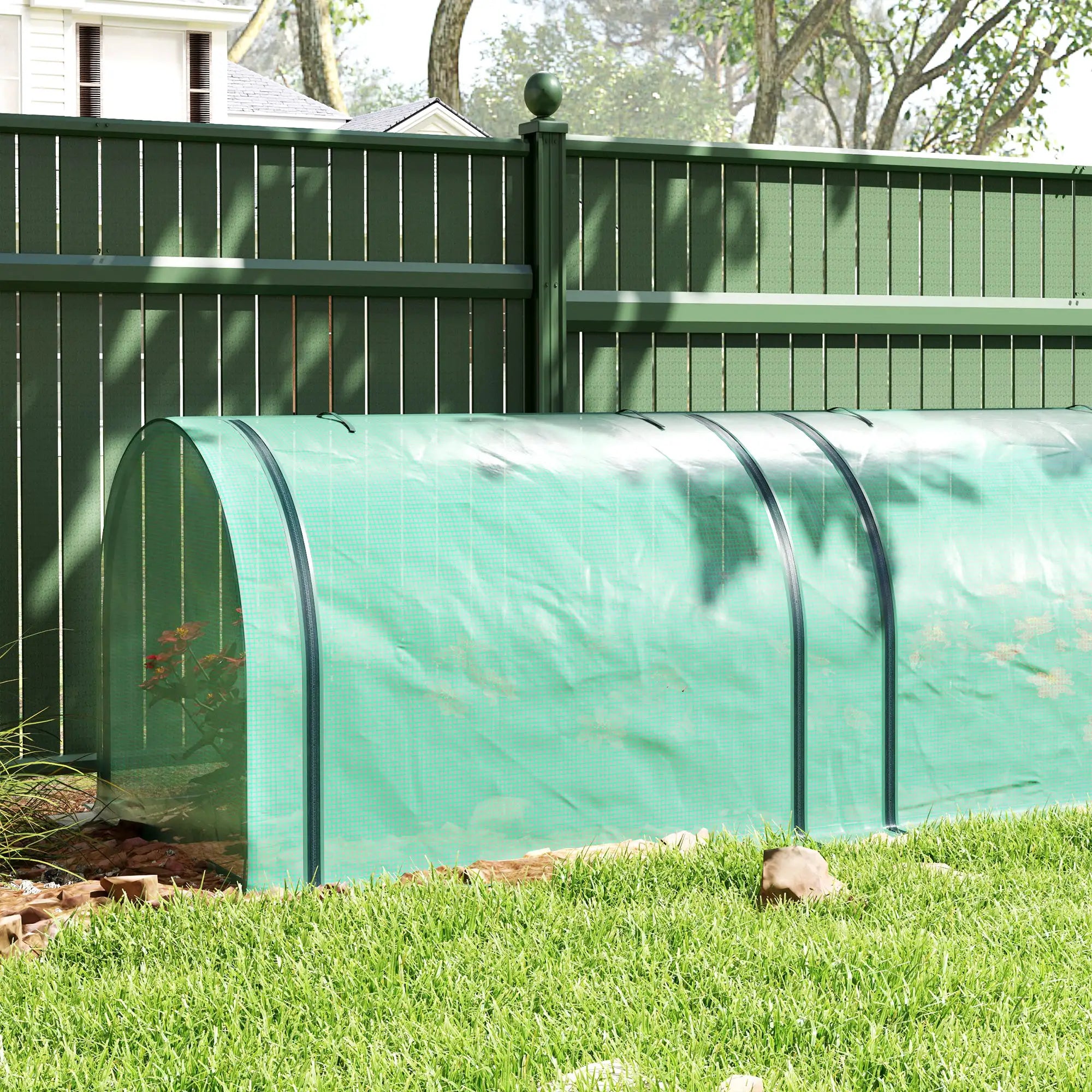 Mini Tunnel Greenhouse, PE Cover, Steel Frame, Zipped Doors, Green Greenhouses at Gallery Canada