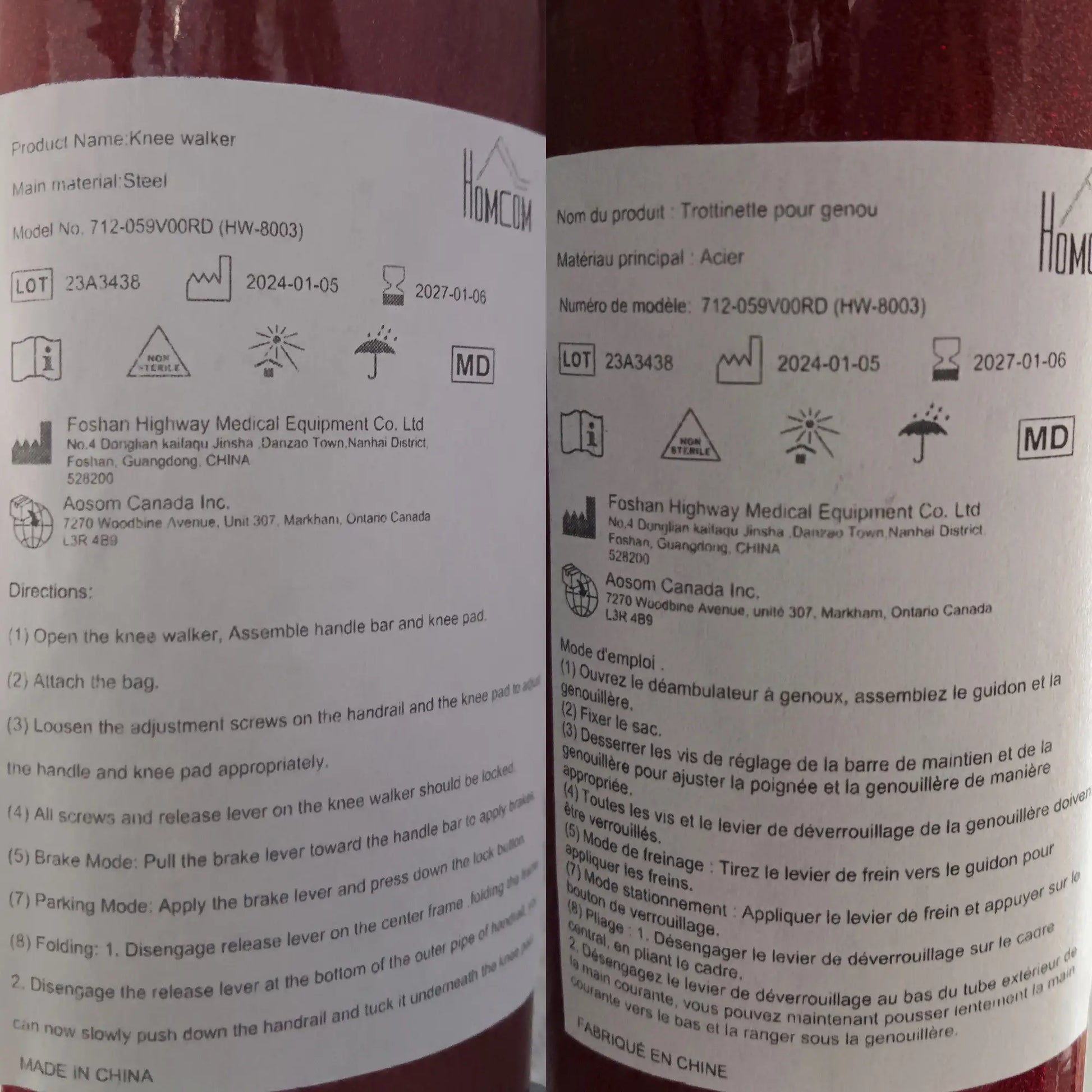 Adjustable Steerable Knee Walker, Foldable, Rubber Wheels, Dual Brake, Red Knee Walker & Wheelchair Ramps at Gallery Canada
